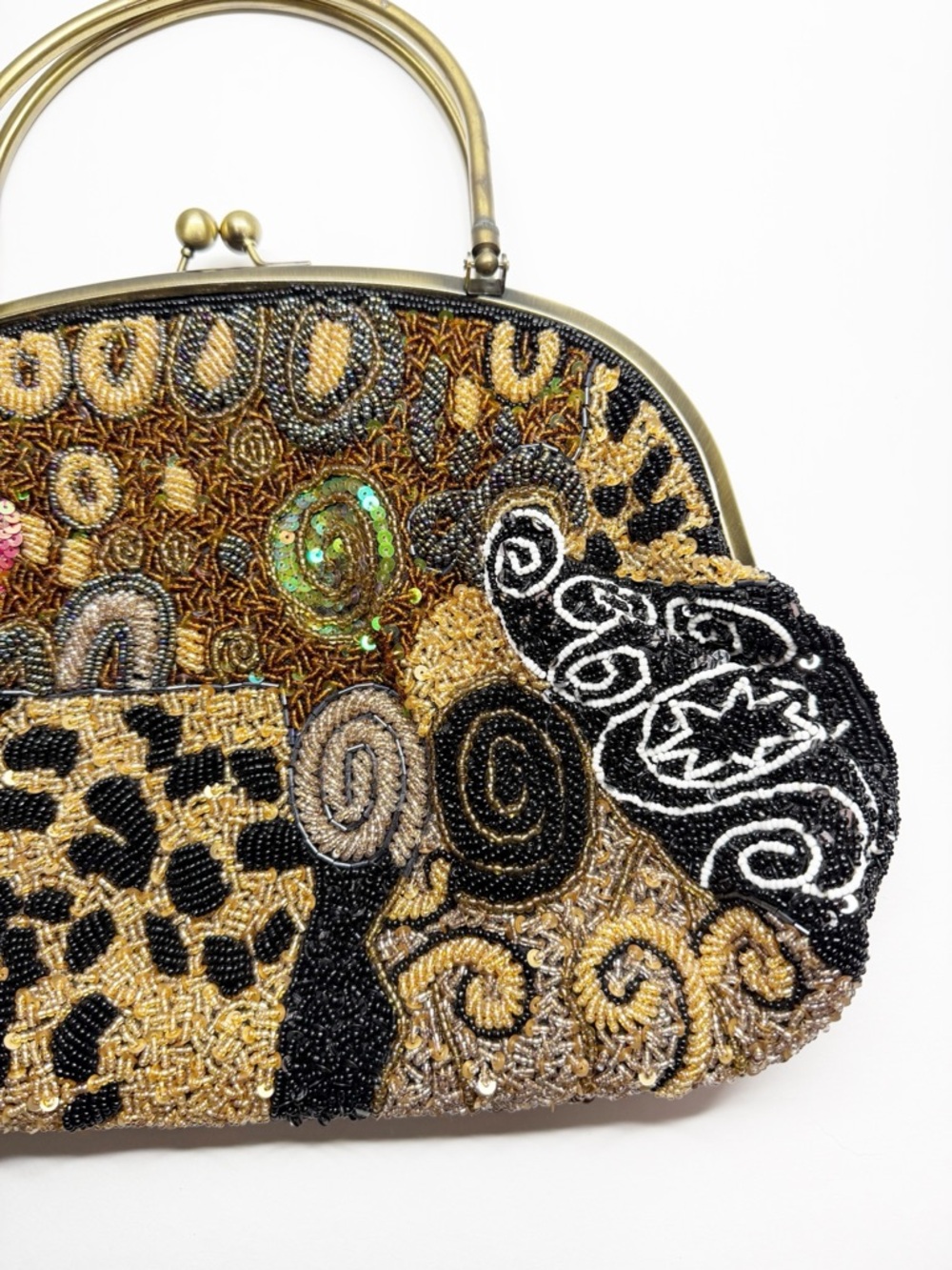 Vintage Chicos Beaded Brass Handle Chain Strap Convertible Crossbody Purse - Picture 4 of 15